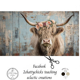 Decoupage Shaggy Highland Kuh Peach Blume Seidenpapier