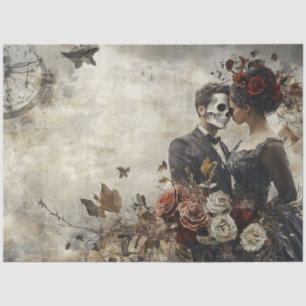 Decoupage Skeleton Couple Wedding Day Hintergrund Seidenpapier