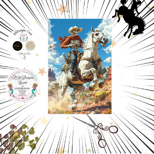 Decoupage Skeleton Cowboy on Horst in Wüste Seidenpapier