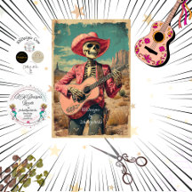 Decoupage Skeleton Sombrero Gitarrenspieler