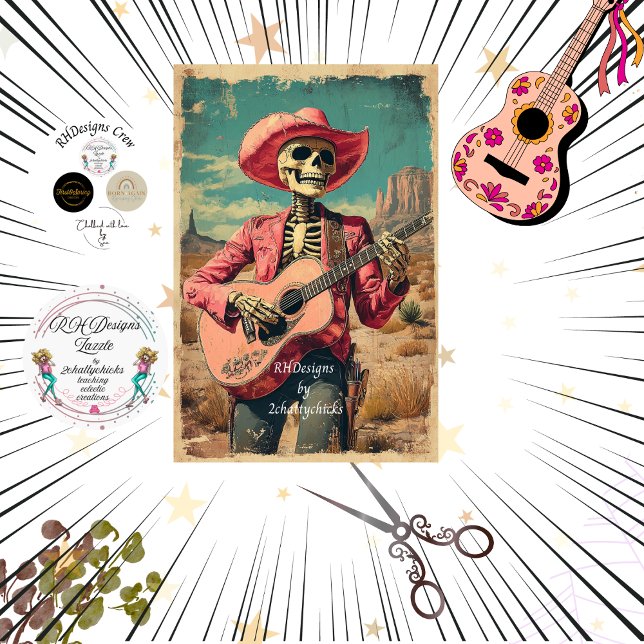 Decoupage Skeleton Sombrero Gitarrenspieler Seidenpapier (Von Creator hochgeladen)