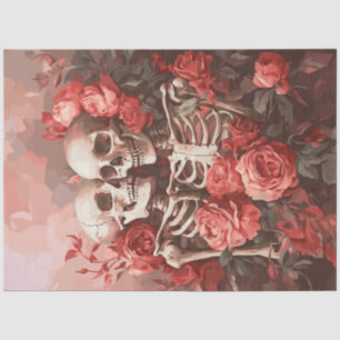 Decoupage Skeletter Paar in Peach und Rote Rosen Seidenpapier