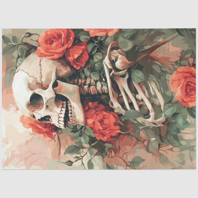 Decoupage Skeletts in Peach-Blume Seidenpapier (Vorderseite)