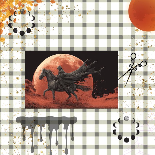 Decoupage Skelton Black Red Moon Rider Halloween Seidenpapier (Von Creator hochgeladen)