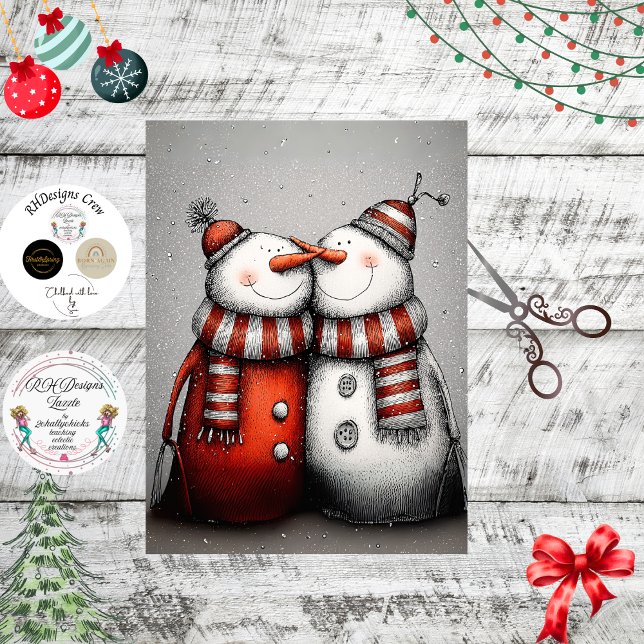 Decoupage Snowman Pair Red Hats Scarves  Seidenpapier (Von Creator hochgeladen)