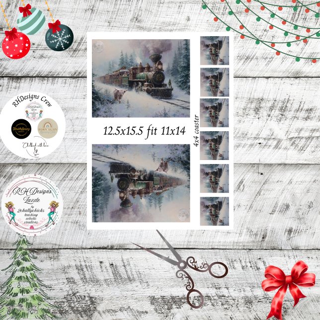 Decoupage Steam Engine Christmas Train Collage  Seidenpapier (Von Creator hochgeladen)