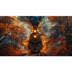 Decoupage Steam Locomotive Autumn Forest & Fire Seidenpapier