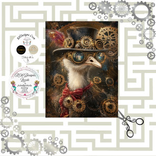 Decoupage Steampunk Adorned Ostrich Seidenpapier