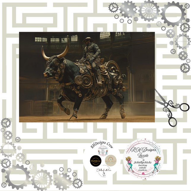 Decoupage Steampunk Bull Rodeo Rider Seidenpapier (Von Creator hochgeladen)