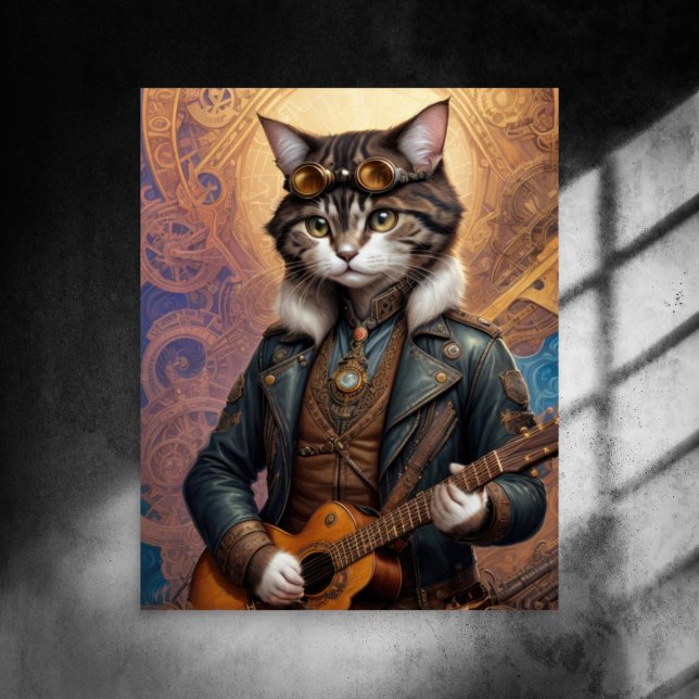 Decoupage - Steampunk Cat mit Brille & Gitarre - Seidenpapier (Von Creator hochgeladen)