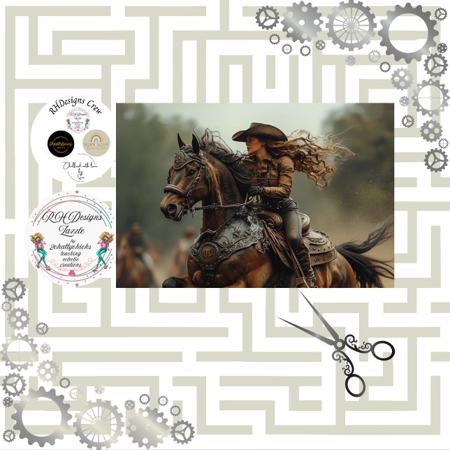 Decoupage Steampunk Cowgirl Rodeo Rider Seidenpapier (Von Creator hochgeladen)