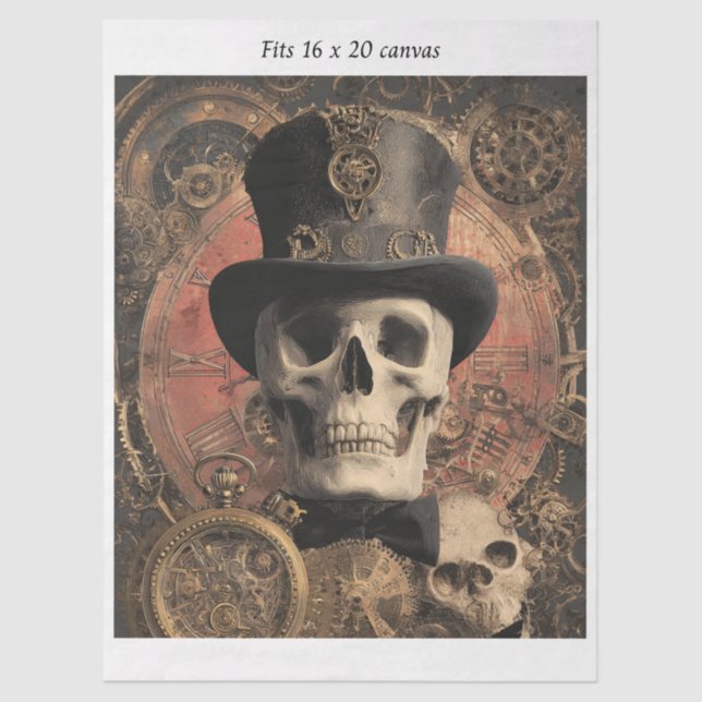 Decoupage Steampunk Gothic Skleton 16x20 Canvas Seidenpapier (Vorderseite)