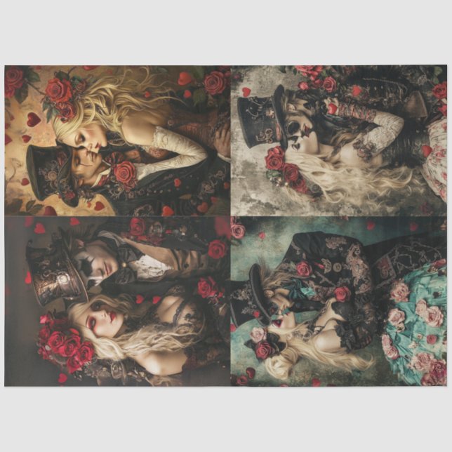 Decoupage Steampunk Gothic Valentine Paare (4) Seidenpapier (Vorderseite)