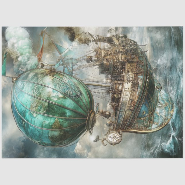 Decoupage Steampunk Hot Air Ballon & Globe Seidenpapier (Vorderseite)