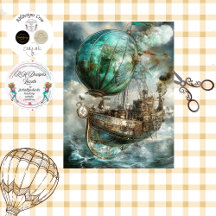 Decoupage Steampunk Hot Air Ballon & Globe