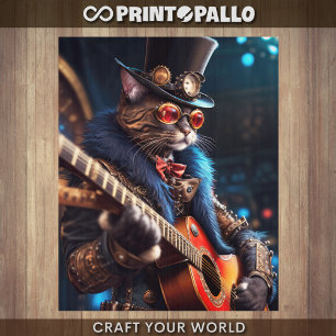 Decoupage - Steampunk-Katze mit Zylinder & Gitarre Seidenpapier