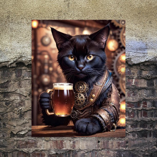 Decoupage - Steampunk-Katze trinkt Bier Geschenkpapier Set