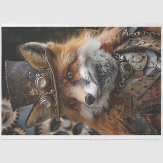 Decoupage Steampunk Long Hahaar Red Fox Seidenpapier (Vorderseite)