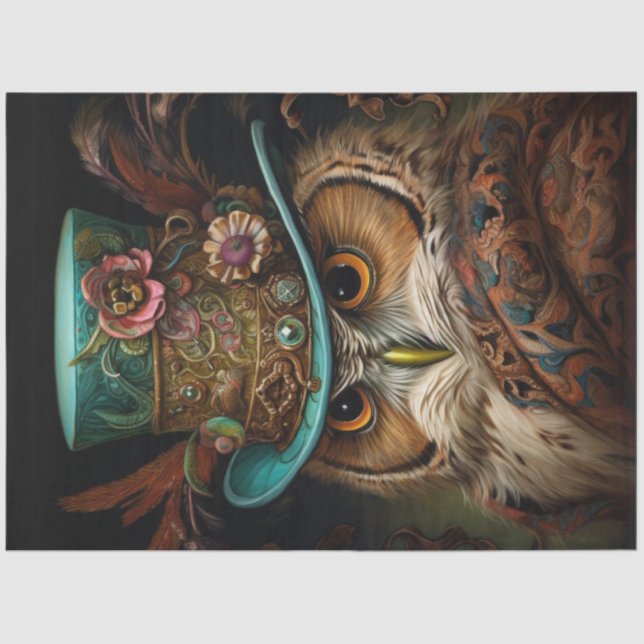 Decoupage Steampunk Owl Dunkler Hintergrund Seidenpapier (Vorderseite)