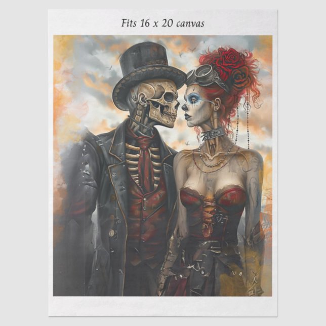 Decoupage Steampunk Skeleton Couple 16x20 Canvas Seidenpapier (Vorderseite)