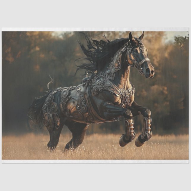 Decoupage Steampunk Stallion Kupfer IRONMANE Seidenpapier (Vorderseite)