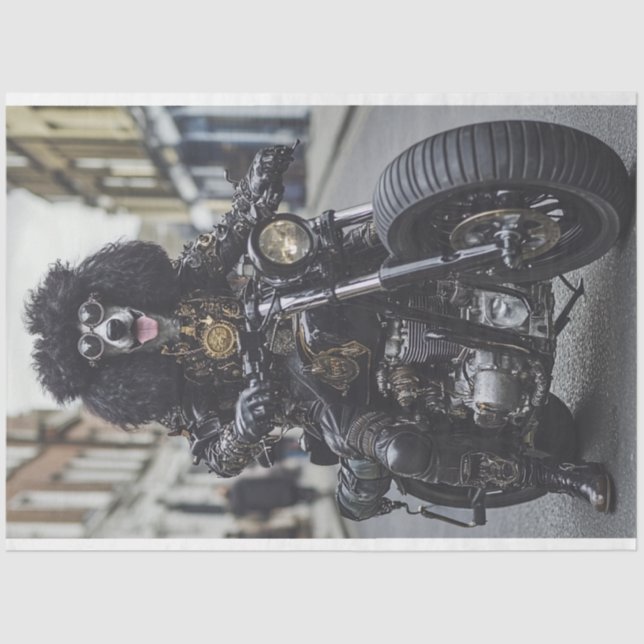 Decoupage Steampunk Standard Poodle Motorradfahrer Seidenpapier (Vorderseite)