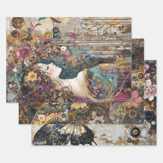 Decoupage Steampunk Viktorianisch Lady Butterfly Geschenkpapier Set