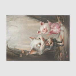 Decoupage Story Book Illustration Wolf & Pig Woods Seidenpapier