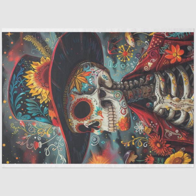 Decoupage Sugar Skulls Vibranred Colored mexikanis Seidenpapier (Vorderseite)