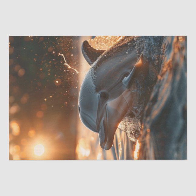Decoupage Sunset Ocean Dolphin Golden Hues Seidenpapier (Vorderseite)