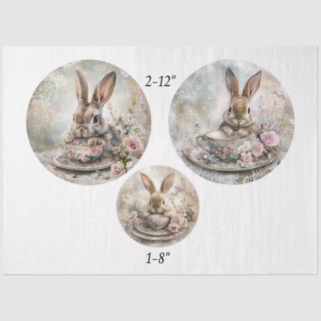 Decoupage Teacup Rabbit 12" & 8" Rounds  Seidenpapier (Vorderseite)