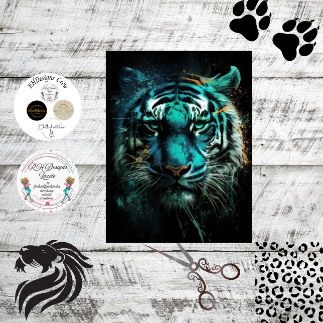 Decoupage Tiger Bold Blue Green Blend Farbe Seidenpapier (Von Creator hochgeladen)