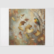 Decoupage, Tissue Paper, Bird, Ginkgo, Blätter