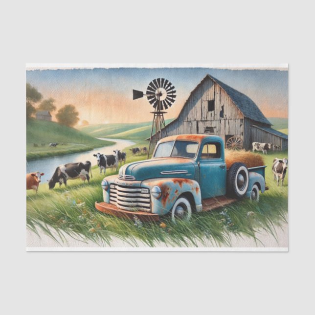  decoupage tissue paper met oude truck, decouupage seidenpapier (Vorderseite)