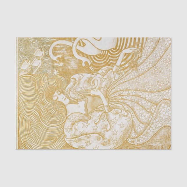 Decoupage Tissue Paper Woman Swan Art Gold Yellow  Seidenpapier (Vorderseite)
