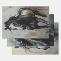 Decoupage Trio Holzkohle Rost Pferd Kunst