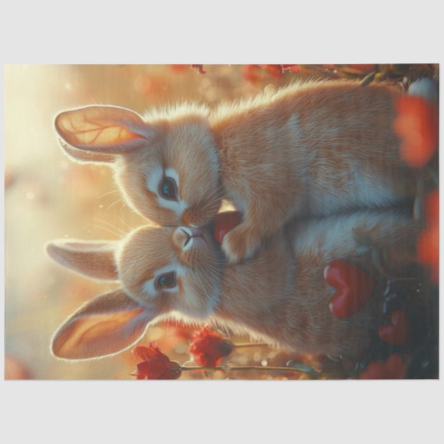 Decoupage Valentine 2 Bunnies Valentine Liebe Seidenpapier (Vorderseite)