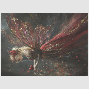 Decoupage Valentine Blonde Fairy in Red & Gold Seidenpapier