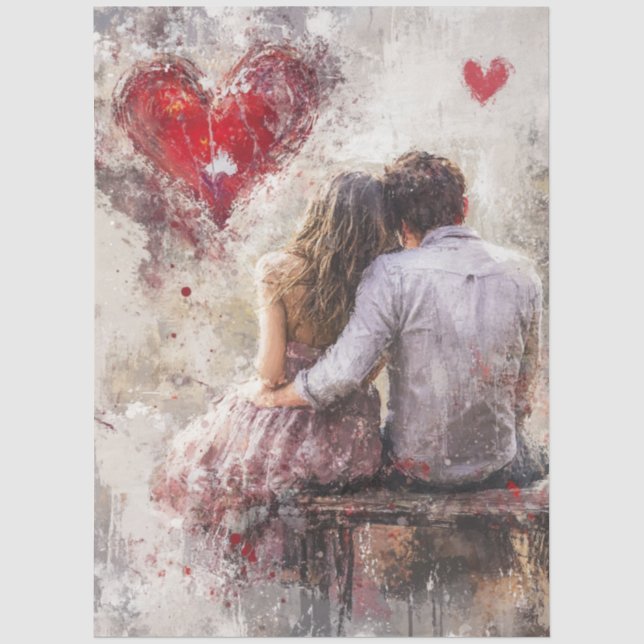 Decoupage Valentine Couple Bench Heart Love  Seidenpapier (Vorderseite)
