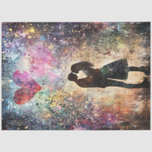 Decoupage Valentine Couple Sharing a Kiss Seidenpapier