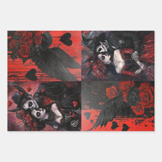 Decoupage Valentine Hearts and Gothic Paares Geschenkpapier Set (Vorderseite 3)