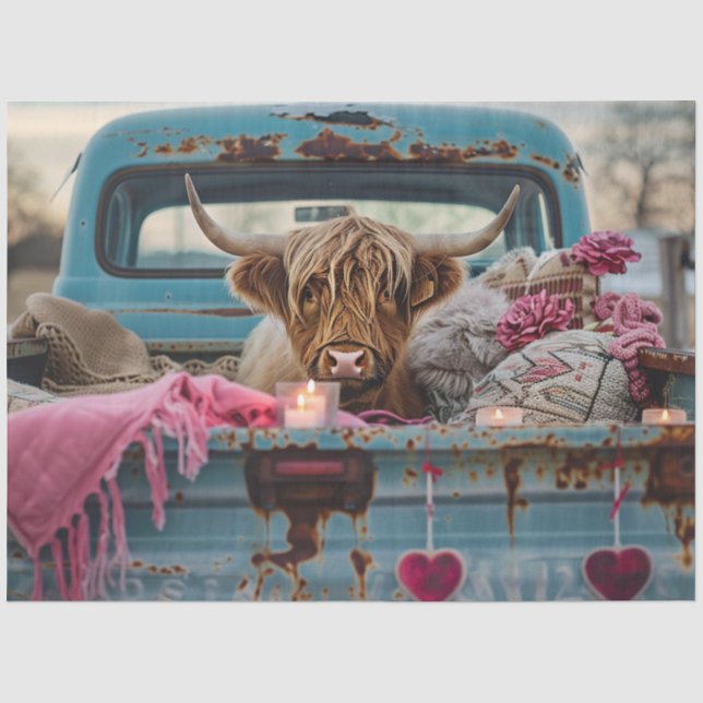 Decoupage Valentine Hochland Kuh Vintag Truck Seidenpapier (Vorderseite)