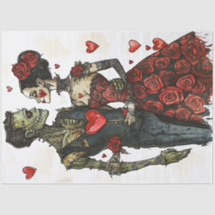 Decoupage Valentine Skeleton Couple Floating Heart Seidenpapier