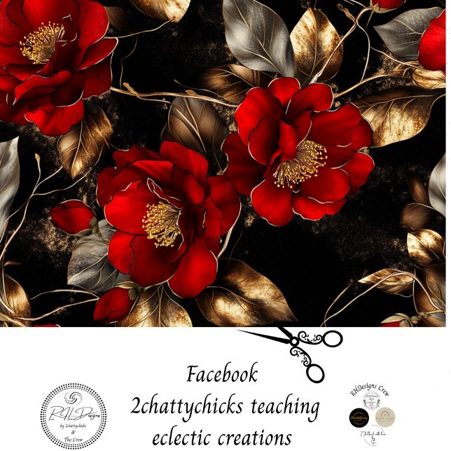 Decoupage Vibraning Red Blume Gold Silver Trim Seidenpapier (Von Creator hochgeladen)