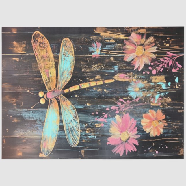 Decoupage Vibranly Dragonfly Blue Yellow Wings Seidenpapier (Vorderseite)