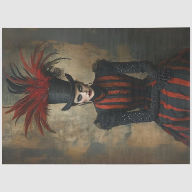 Decoupage Viktorianische Lady Black Red Stripes &  Seidenpapier (Vorderseite)