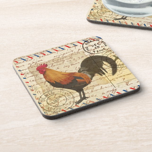 Decoupage Vintag Ephemera Farm Barn Rooster Getränkeuntersetzer (Linke Seite)