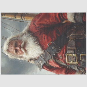 Decoupage Vintag Pirate Santa Claus auf Schiff Seidenpapier