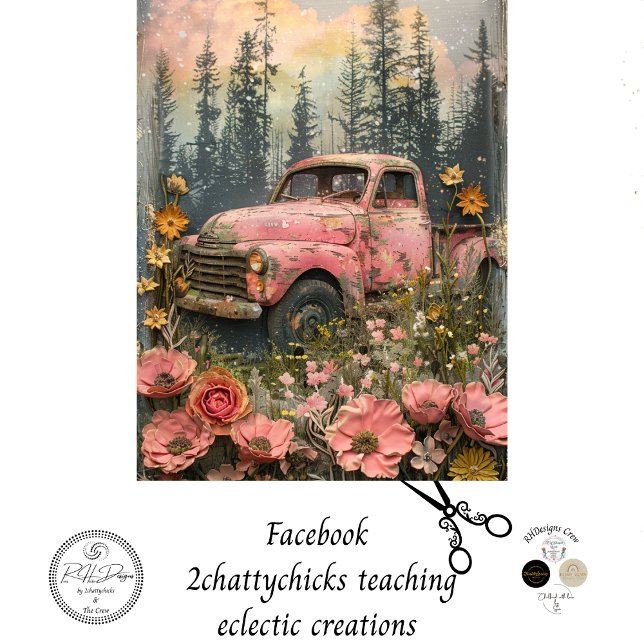 Decoupage Vintag Rustikal Pink Truck Seidenpapier (Von Creator hochgeladen)
