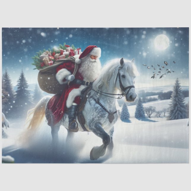 Decoupage Vintag Santa Horseback Christmas EV Seidenpapier (Vorderseite)